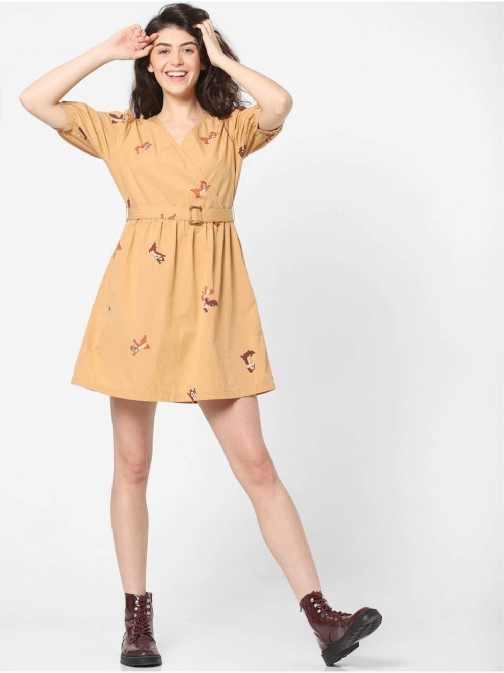 Women’s ONLY Disney Chip N Dale Dress  Fit And Flare Khaki Size EU 40 US 8